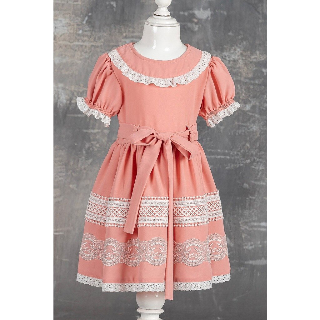 Kısa Kollu Vintage Kız Çocuk Elbisesi (542953601)